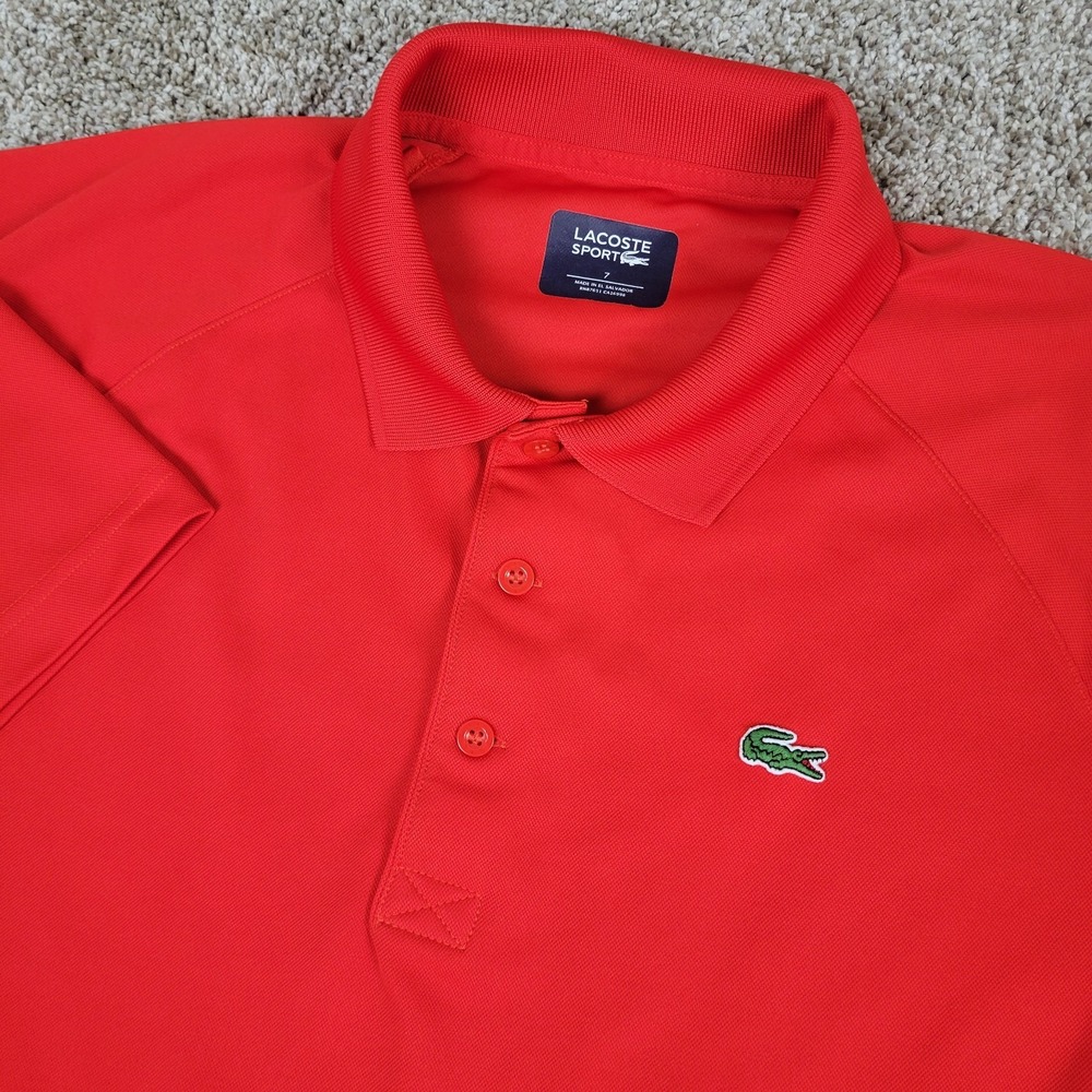 Lacoste Sport Mens 7 Solid Red Performance Stretch Polo Short Sleeve